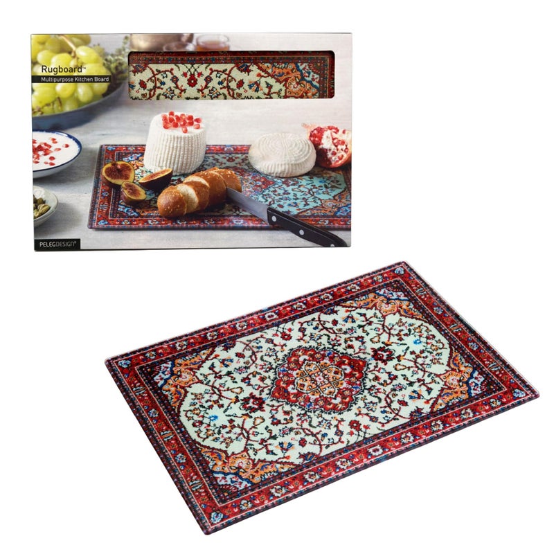 PELEG DESIGN Tempered Glass Cutting Board, 9.6" x 14.4" â€“ Decorative Glass Cutting Board for Kitchen Counter, Heat & Shatter Resistant Chopping Board & Serving Tray, Magic Carpet Design (Rugboard) - Image 1